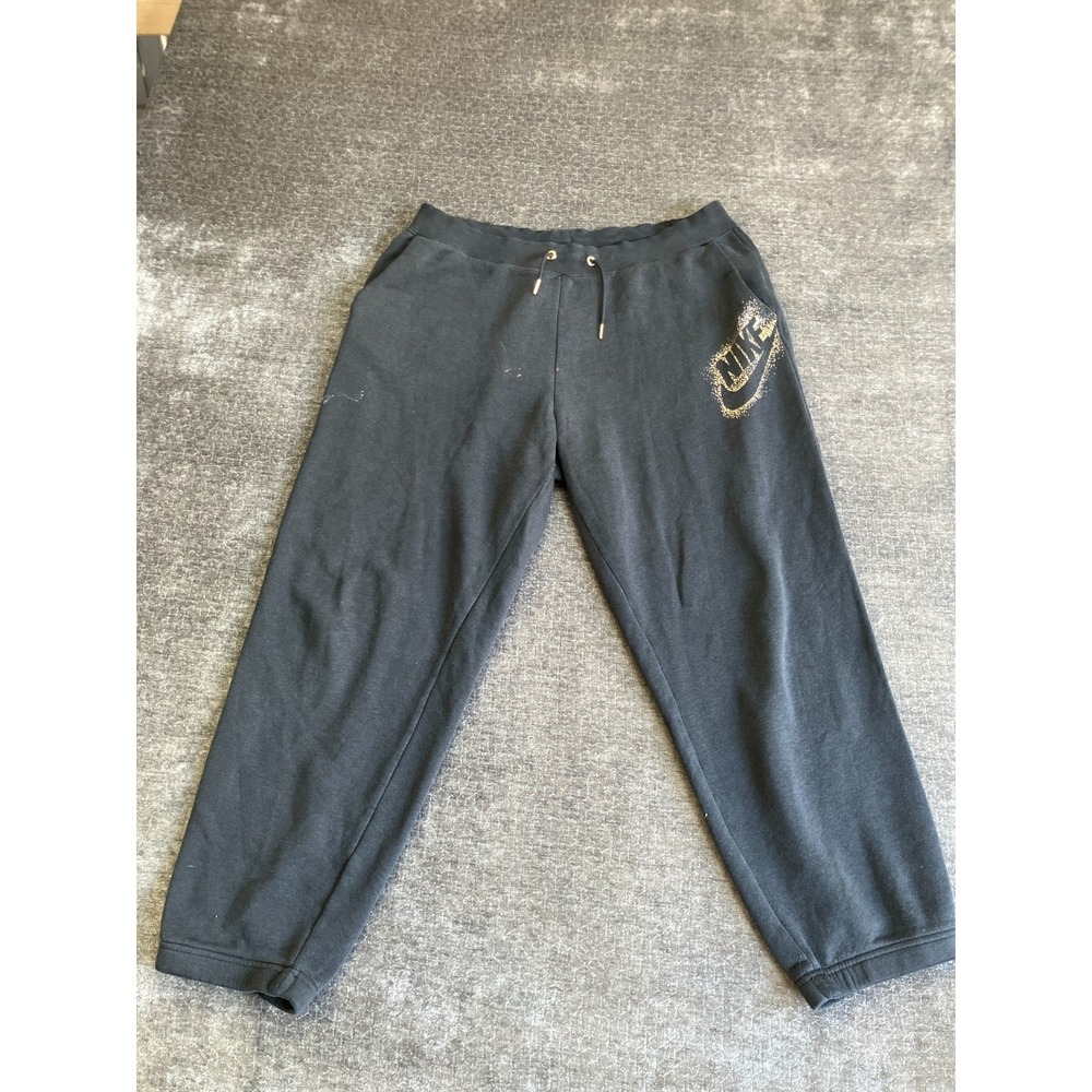 Nike Sweatpants‎ Mens Large Black Gold Swoosh Graphic Cotton Mid Rise Drawstring